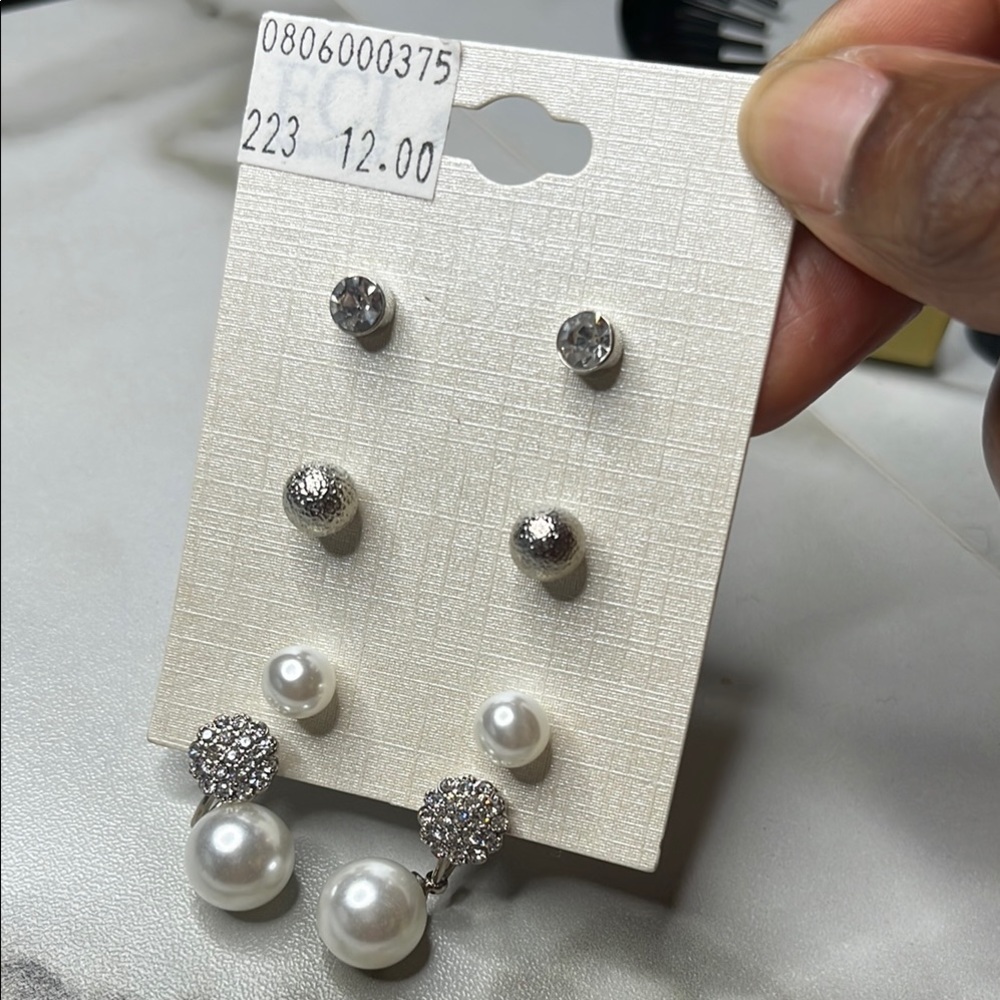 Elegant Silver and Pearl Earring Set